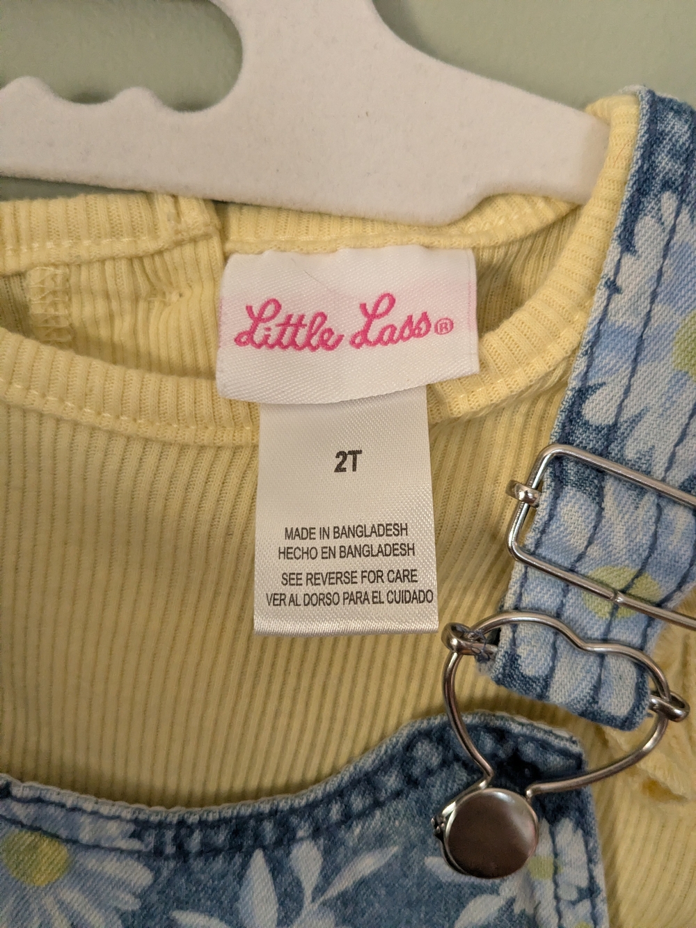 ⭐$7 WHEN BUNDLED⭐Little Lass Blue Floral Denim Shortalls with Yellow Ruffle Tee - Picture 3 of 4